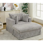 Oversized Corduroy Reclining Chair Deep Seat Armchair Single Thickened Upholstered Sofa with Pillow and Ottoman