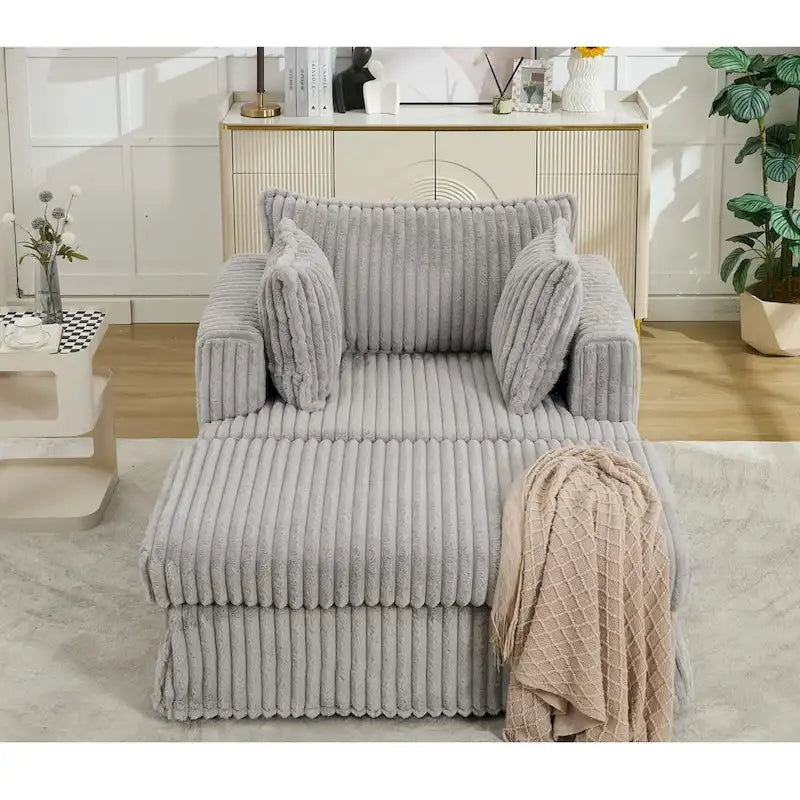 Oversized Corduroy Reclining Chair Deep Seat Armchair Single Thickened Upholstered Sofa with Pillow and Ottoman