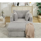 Oversized Corduroy Reclining Chair Deep Seat Armchair Single Thickened Upholstered Sofa with Pillow and Ottoman