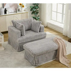Oversized Corduroy Reclining Chair Deep Seat Armchair Single Thickened Upholstered Sofa with Pillow and Ottoman