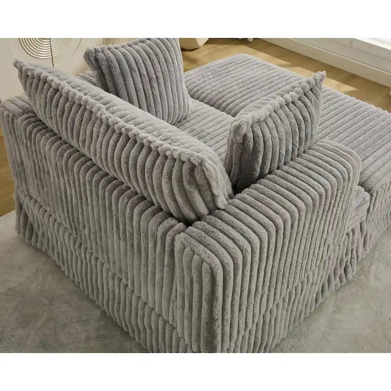 Oversized Corduroy Reclining Chair Deep Seat Armchair Single Thickened Upholstered Sofa with Pillow and Ottoman