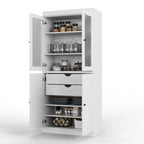 Palace Imports 100% Solid Wood Pantry Cabinet with Frosted Glass Doors, Solid Doors, 2-Drawers and Adjustable Shelves