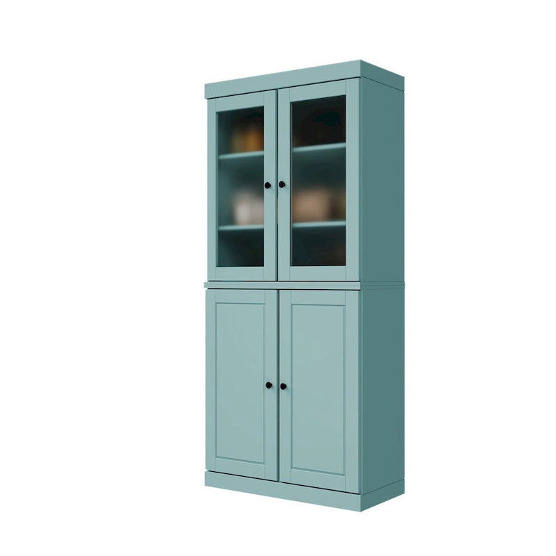 Palace Imports 100% Solid Wood Pantry Cabinet with Frosted Glass Doors, Solid Doors, 2-Drawers and Adjustable Shelves
