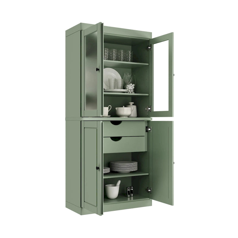 Palace Imports 100% Solid Wood Pantry Cabinet with Frosted Glass Doors, Solid Doors, 2-Drawers and Adjustable Shelves