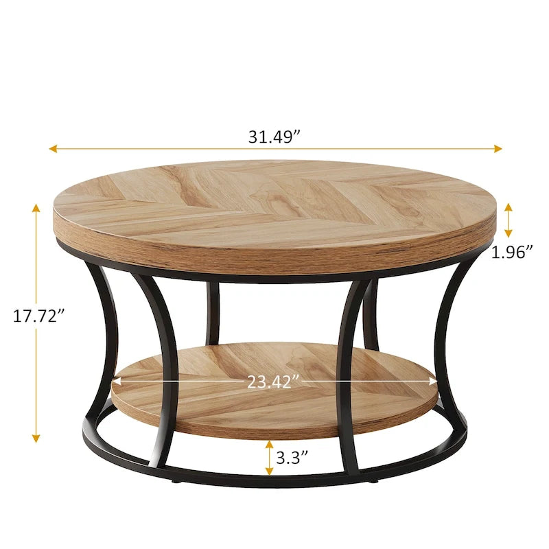 Round Coffee Table, 2-Tier Center Table with Storage Open Shelves