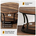 Round Coffee Table, 2-Tier Center Table with Storage Open Shelves