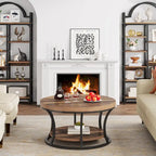 Round Coffee Table, 2-Tier Center Table with Storage Open Shelves