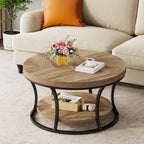 Round Coffee Table, 2-Tier Center Table with Storage Open Shelves