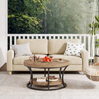 Round Coffee Table, 2-Tier Center Table with Storage Open Shelves
