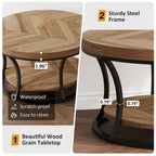Round Coffee Table, 2-Tier Center Table with Storage Open Shelves