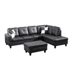 Sleek 3-Piece Black Faux Leather Couch Set, Modern Elegance for Your Living Room