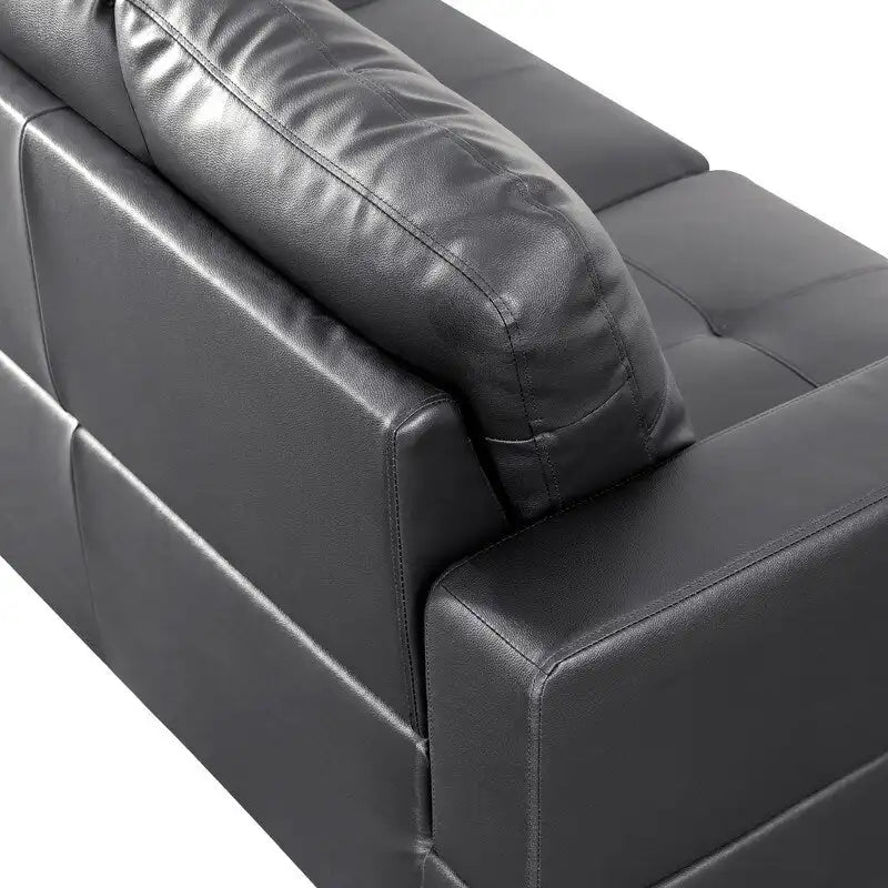 Sleek 3-Piece Black Faux Leather Couch Set, Modern Elegance for Your Living Room