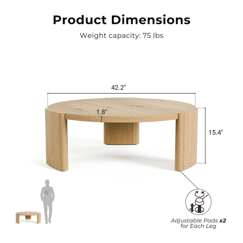 Furniture of America Minst Modern Oak Wood Round Coffee Table