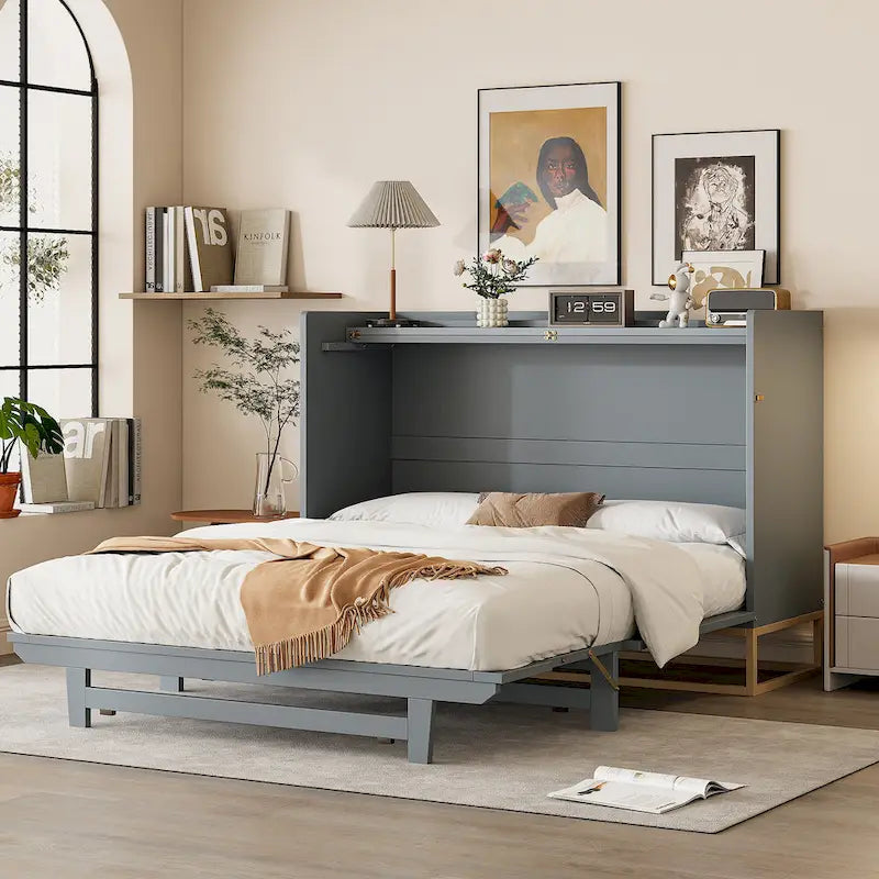 Queen Size Murphy Bed with Space-Saving Cabinet Design , Multi-Functional, 400lb Capacity