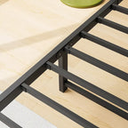 Grey Metal & Wood Twin Platform Bed Frame with Storage Headboard and Charging Station