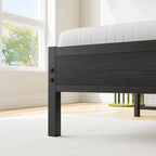 Grey Metal & Wood Twin Platform Bed Frame with Storage Headboard and Charging Station