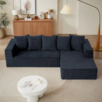 Blue 104.34 Modular L-Shaped 3 Seater Sectional Sofa Set in Luxurious Chenille Fabric Chaise - Minimalist Design
