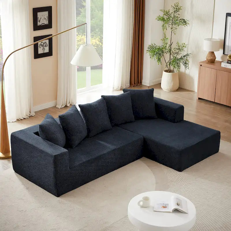 Blue 104.34 Modular L-Shaped 3 Seater Sectional Sofa Set in Luxurious Chenille Fabric Chaise - Minimalist Design