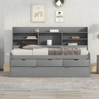 Twin Pine Captain Bed with Shelves, Drawers & Trundle