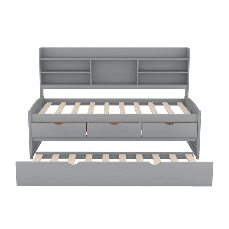 Twin Pine Captain Bed with Shelves, Drawers & Trundle