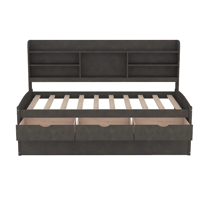 Twin Pine Captain Bed with Shelves, Drawers & Trundle
