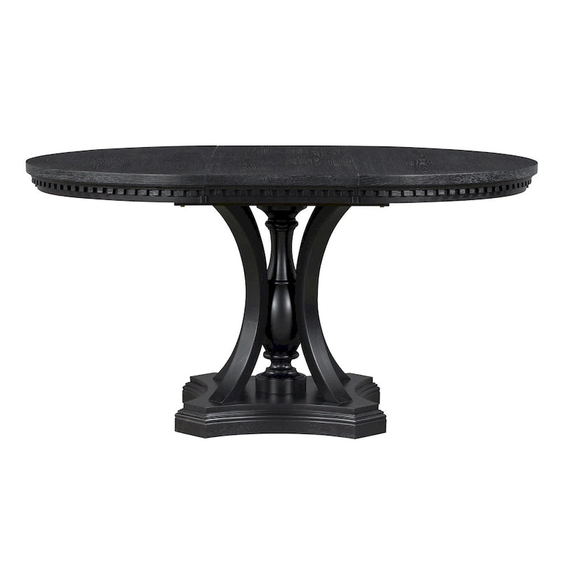 Black 5-Piece Wooden Dining Table Set with Extendable Round Table & 4 Armchairs