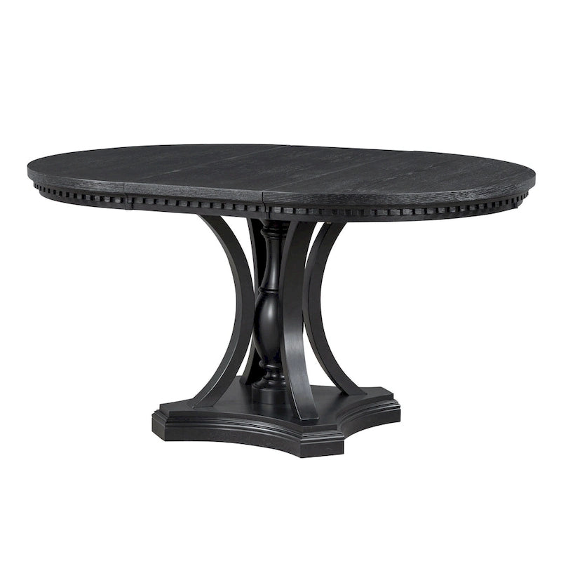 Black 5-Piece Wooden Dining Table Set with Extendable Round Table & 4 Armchairs