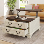Moasis Farmhouse Lift Top Coffee Table Square Wood Center Table with Storage and 2 Drawers