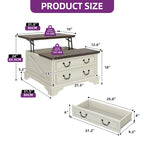 Moasis Farmhouse Lift Top Coffee Table Square Wood Center Table with Storage and 2 Drawers