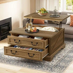 Moasis Farmhouse Lift Top Coffee Table Square Wood Center Table with Storage and 2 Drawers
