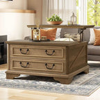 Moasis Farmhouse Lift Top Coffee Table Square Wood Center Table with Storage and 2 Drawers