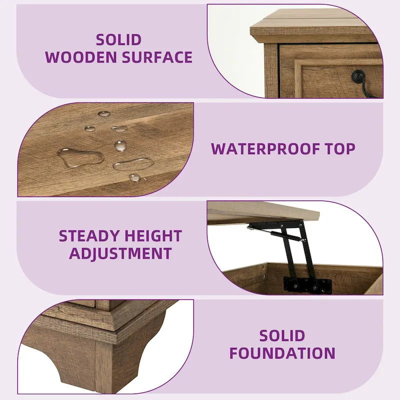 Moasis Farmhouse Lift Top Coffee Table Square Wood Center Table with Storage and 2 Drawers