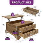 Moasis Farmhouse Lift Top Coffee Table Square Wood Center Table with Storage and 2 Drawers