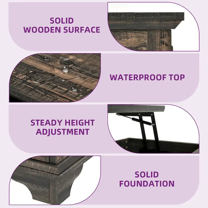 Moasis Farmhouse Lift Top Coffee Table Square Wood Center Table with Storage and 2 Drawers