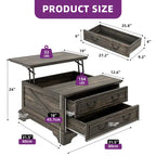 Moasis Farmhouse Lift Top Coffee Table Square Wood Center Table with Storage and 2 Drawers