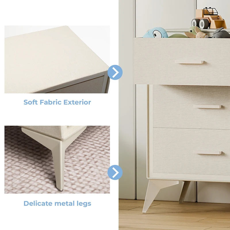 Metal-Framed Fabric Storage Dresser Cabinet with Drawer
