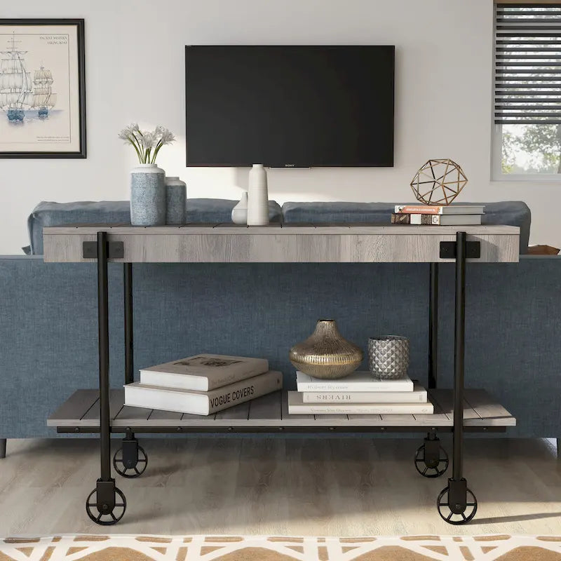 Hyssop Farmhouse 47-inch Metal 1-Shelf Console Table by Furniture of America