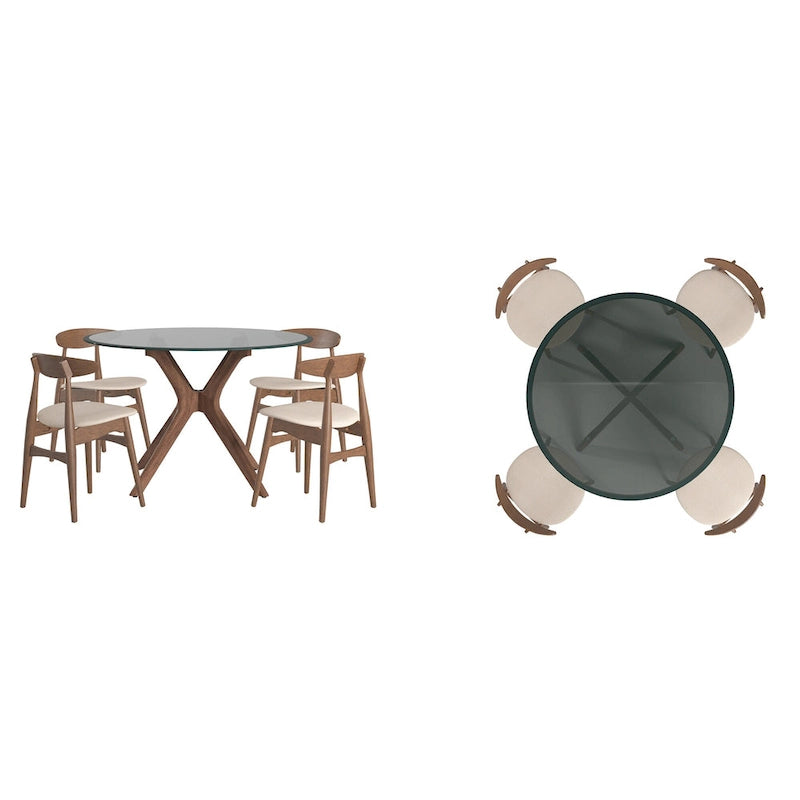 Sylvestria Mid-Century Walnut Finish Round Dining Set