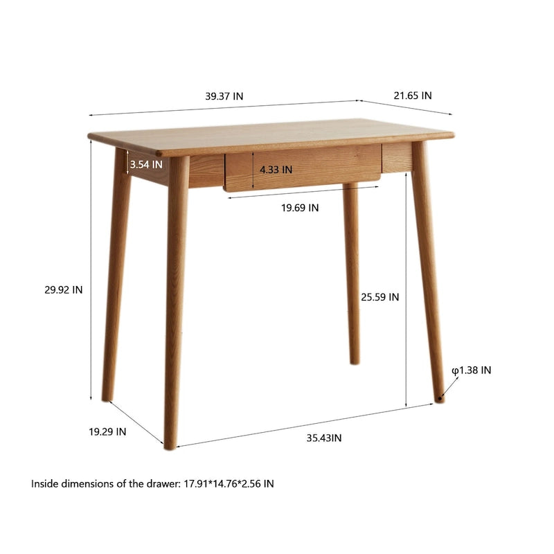 Solid Wood Study Computer Desk with Drawer for Primary Living Space