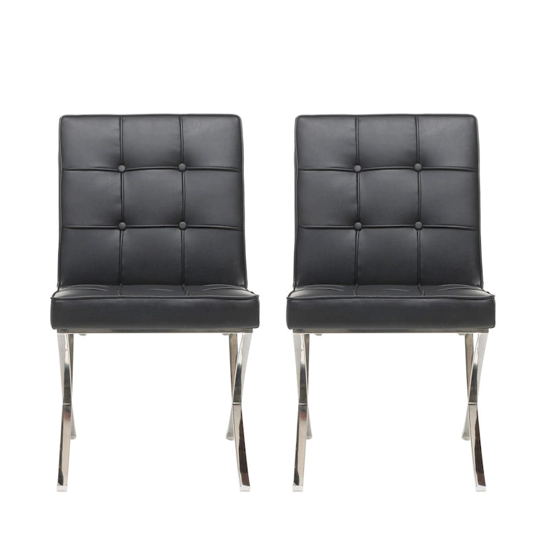 Milania Modern Button Tufted Leather Dining Chairs (Set of 2) by Christopher Knight Home