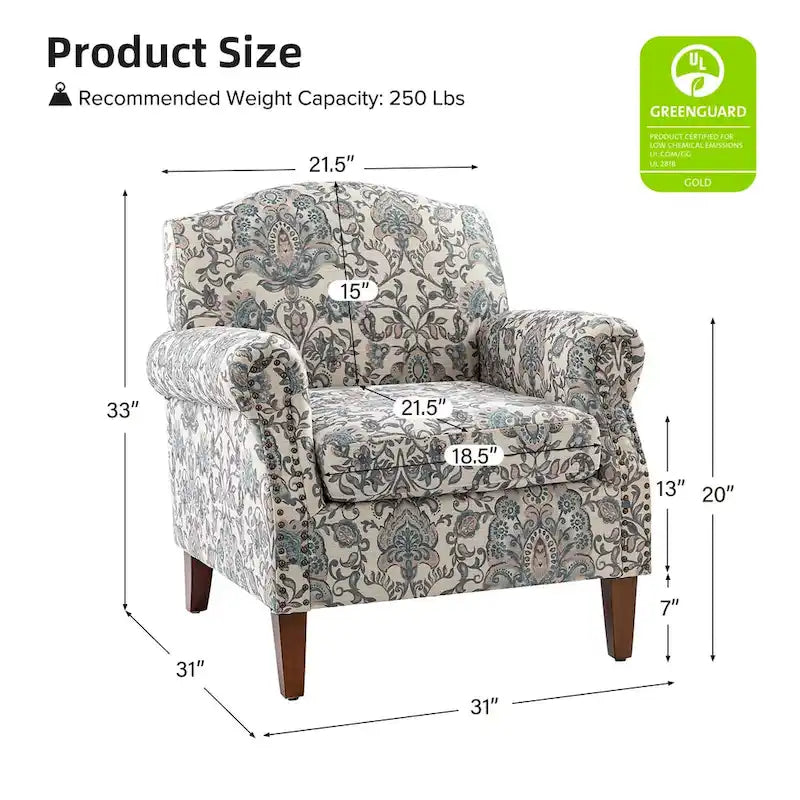 Giampiero Wooden Upholstery Armchair with Nailhead Trims by HULALA HOME