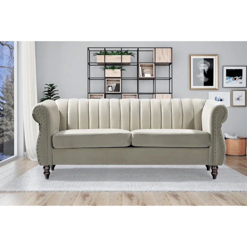 Charlot Velvet Chesterfield Rolled Arm Sofa