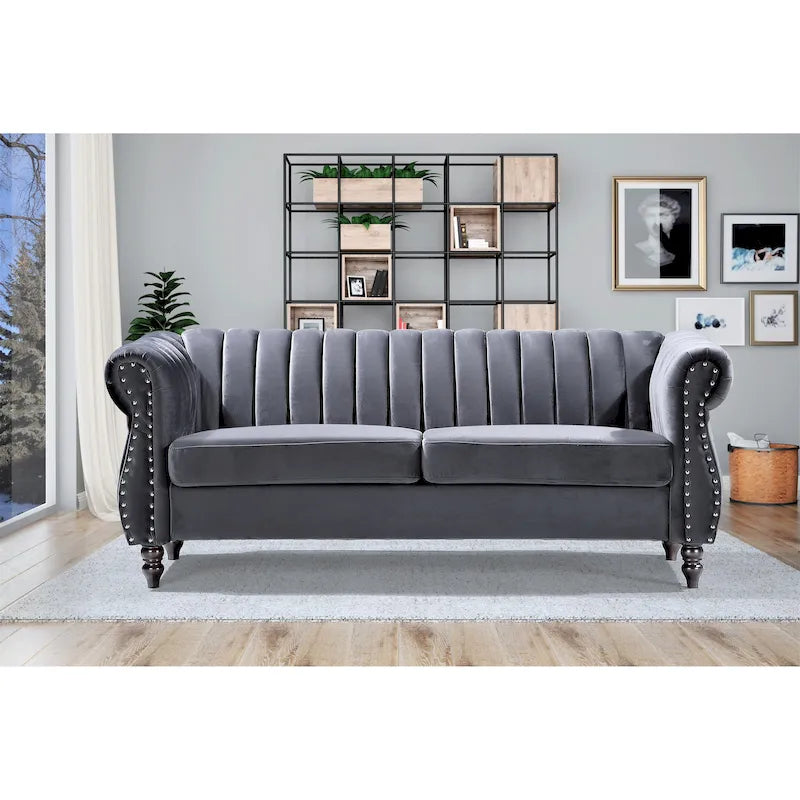 Charlot Velvet Chesterfield Rolled Arm Sofa