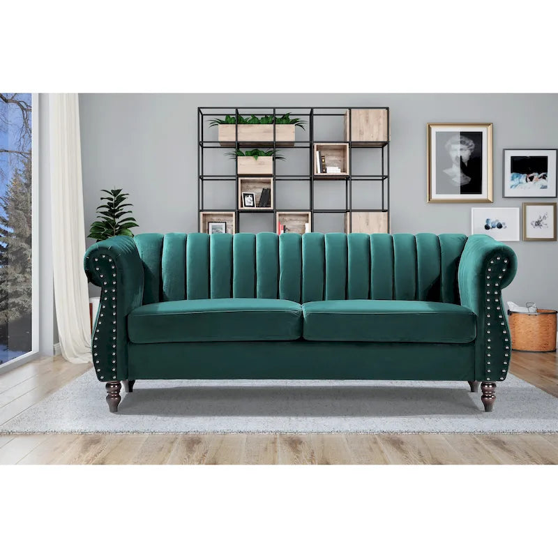 Charlot Velvet Chesterfield Rolled Arm Sofa