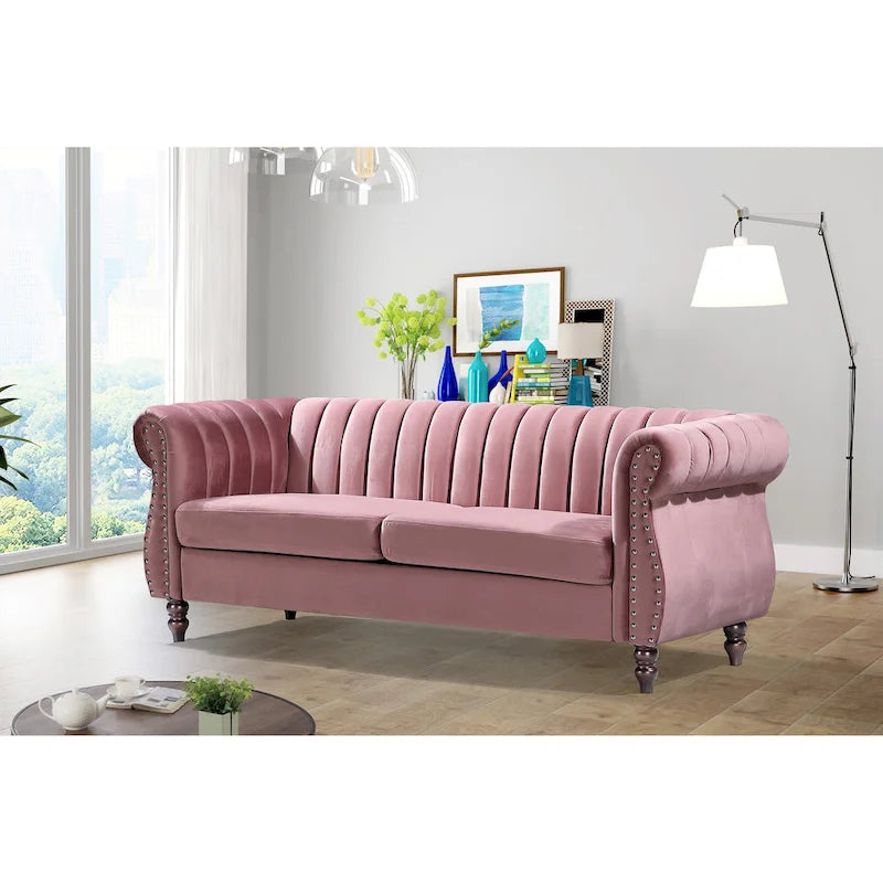 Charlot Velvet Chesterfield Rolled Arm Sofa