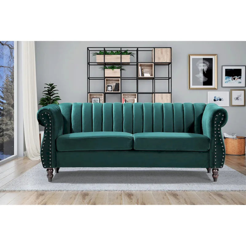 Charlot Velvet Chesterfield Rolled Arm Sofa