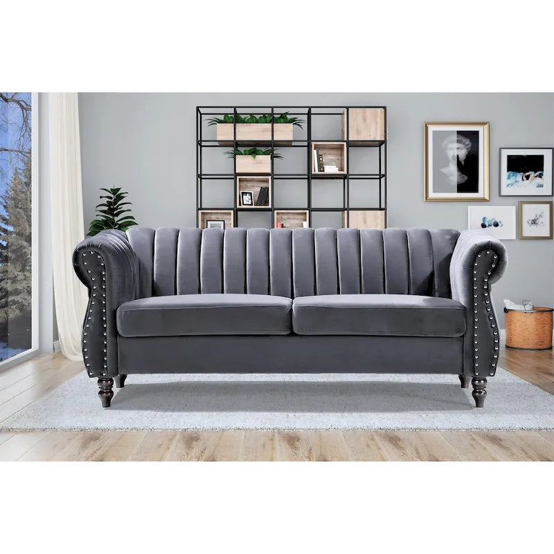 Charlot Velvet Chesterfield Rolled Arm Sofa