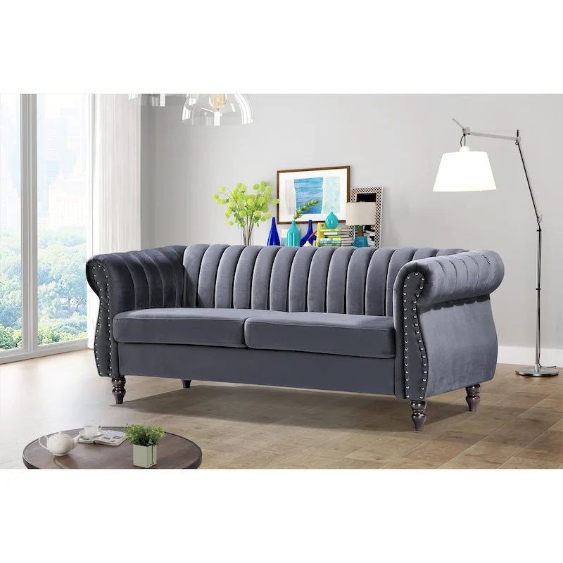 Charlot Velvet Chesterfield Rolled Arm Sofa