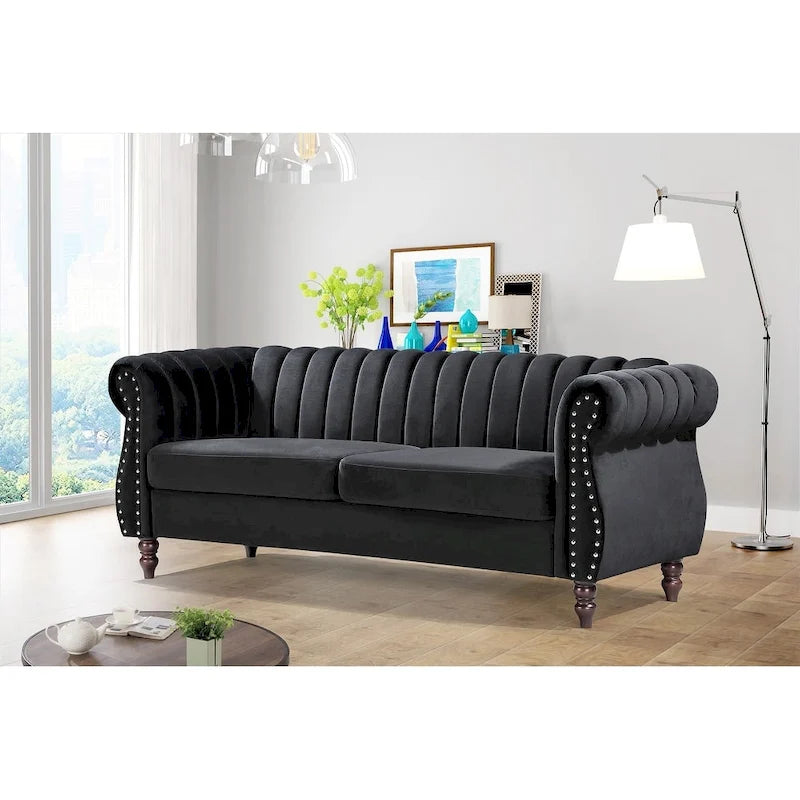 Charlot Velvet Chesterfield Rolled Arm Sofa