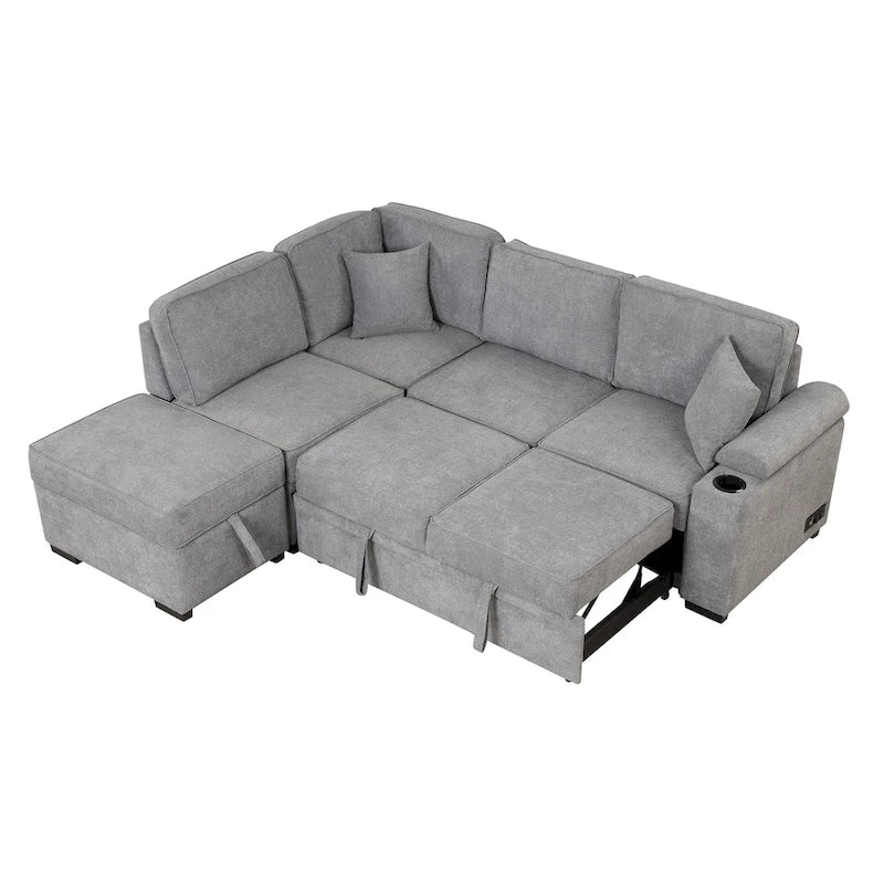 Nestfair 2 in 1 Pull Out Sofa Bed L Shape Couch with Storage Ottoman
